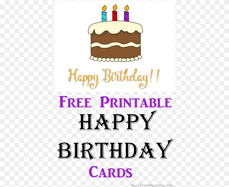 Printable Happy Birthday Cards Pin Downloadable Printable Happy Birthday Card, Birthday Cake, Cake, Cream, Dessert Free Transparent Png