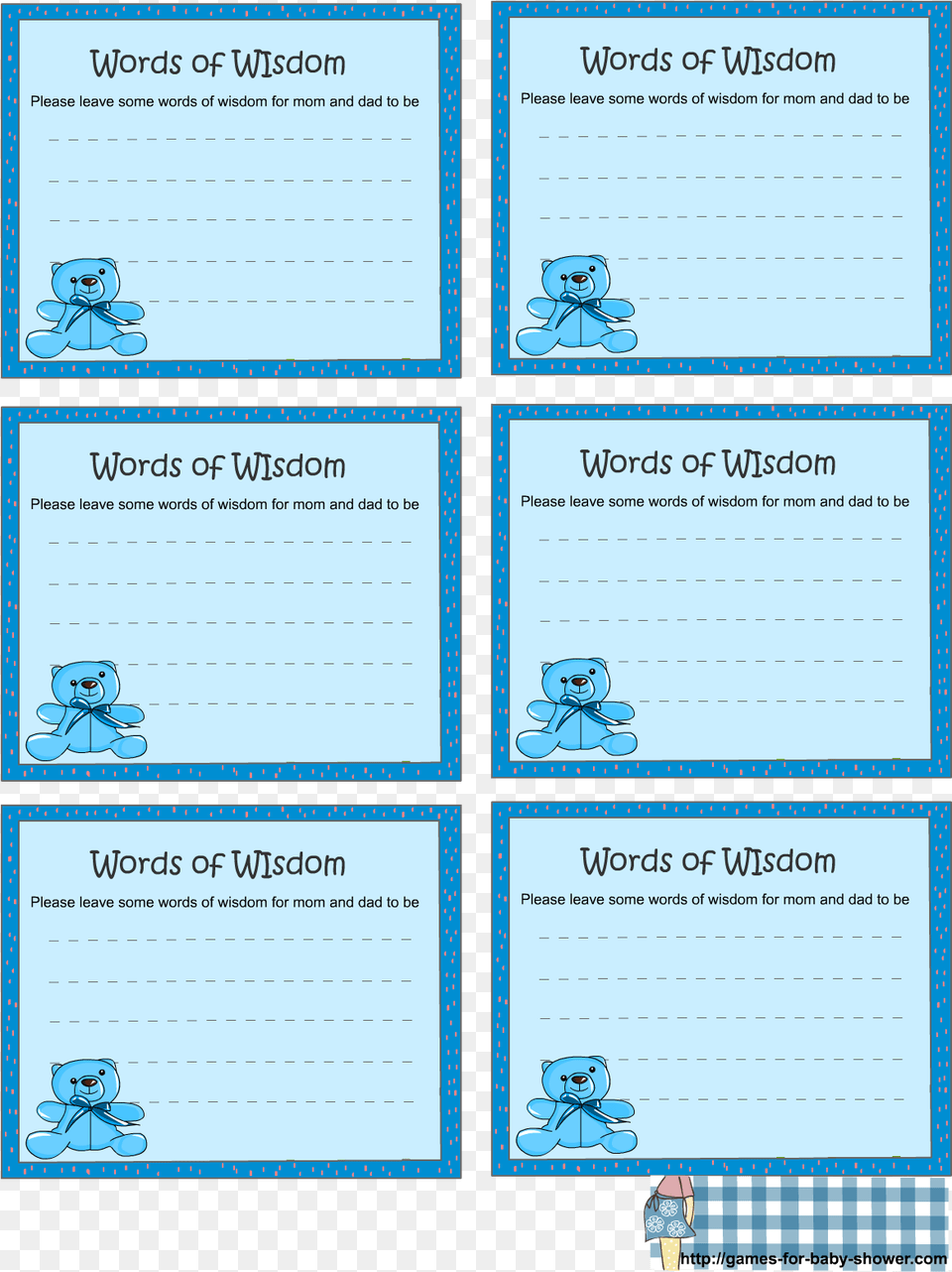 Free Printable Words Of Wisdom Game Cards For Baby Words Of Wisdom Baby Shower Card, Text, Page, Calendar Png