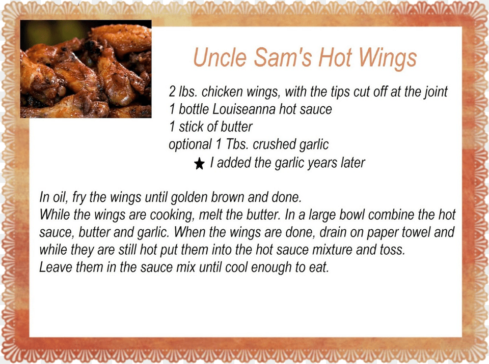Free Recipe Card Hot Wings Recipe, Food, Meal, Advertisement, Text Png Image