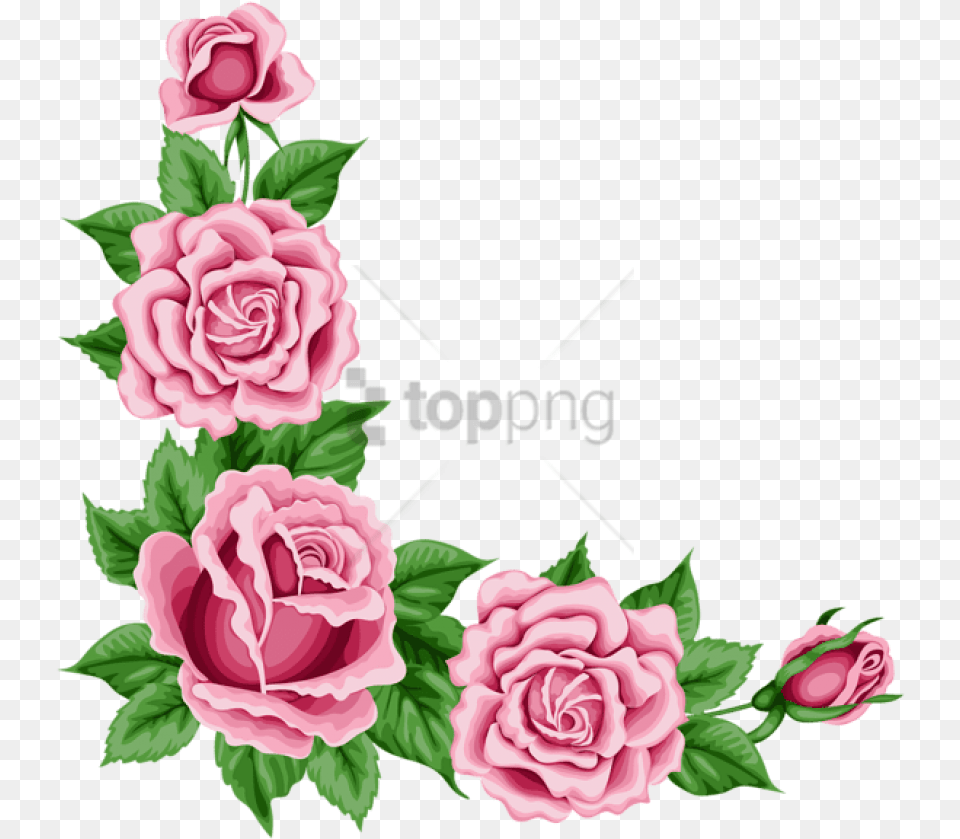 Free Roses Corner Border With Transparent Transparent Flower Border Pink, Plant, Rose, Pattern, Art Png