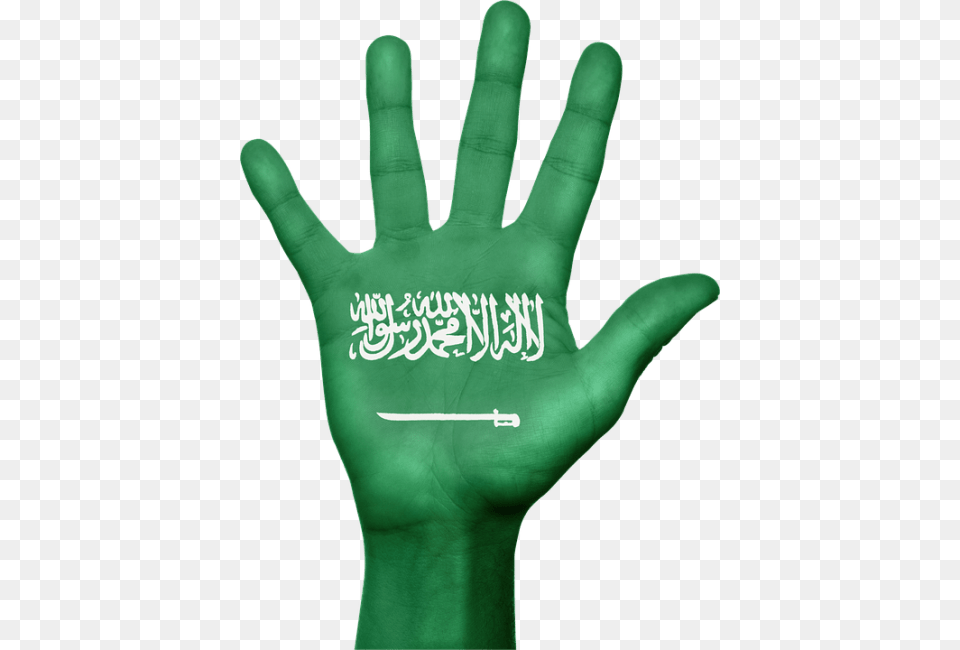 Saudi Arabia Hand Transparent Saudi Arabia Country Flag 58mm Button Badge, Clothing, Glove, Body Part, Finger Free Png Download