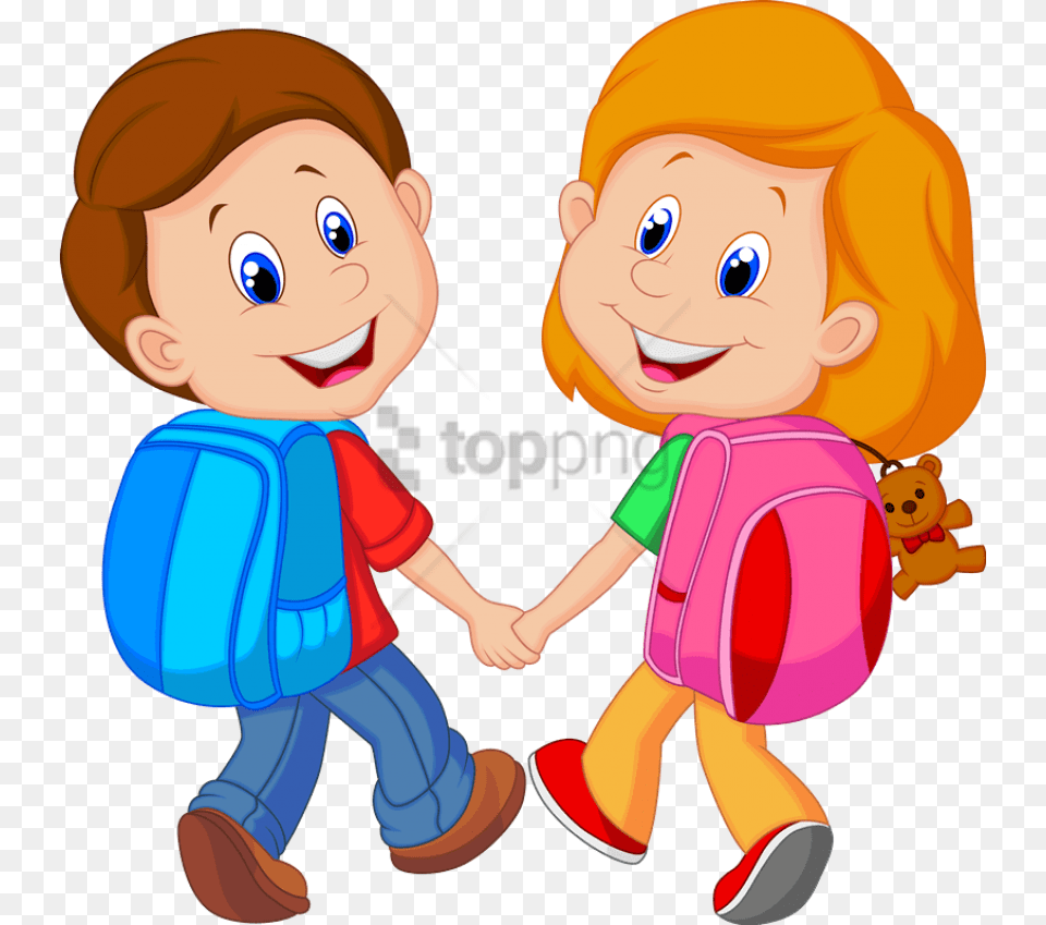 School Kids Clip Art With Transparent Student With School Bag Clipart, Baby, Person, Face, Head Free Png