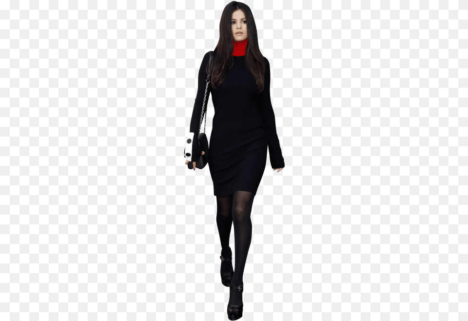 Free Selena Gomez Walking In Black Images Transparent Selena Gomez Walking, Woman, Adult, Sleeve, Clothing Png