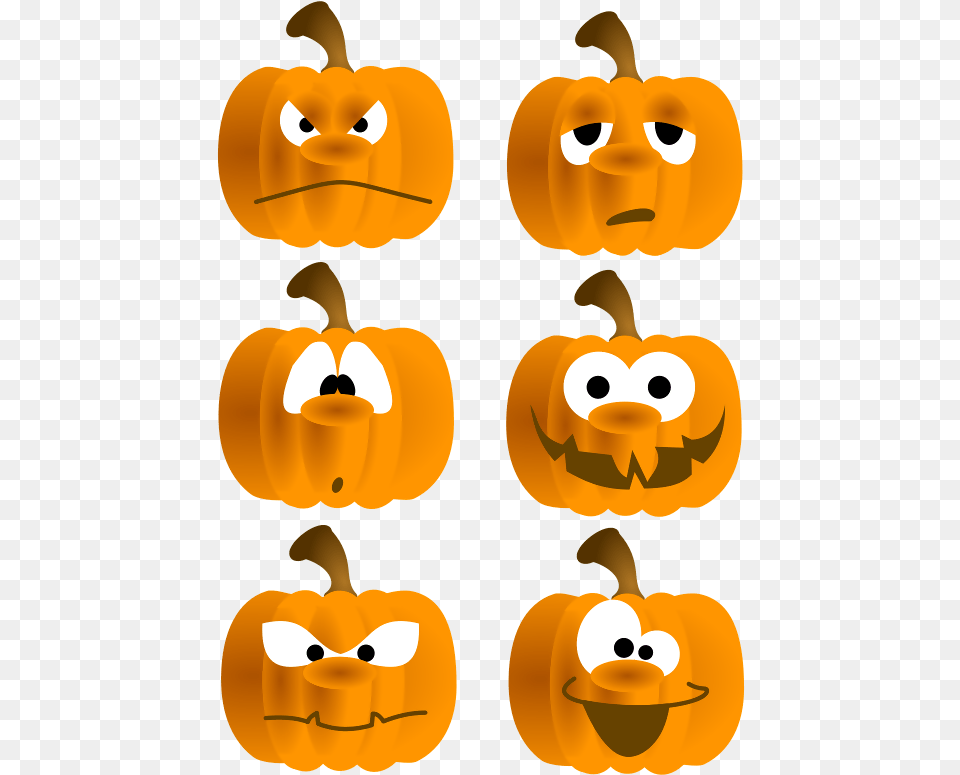 Set Of Six Funny Pumpkin Faces Clip Art Silly Pumpkin Face Clipart, Food, Plant, Produce, Vegetable Free Png