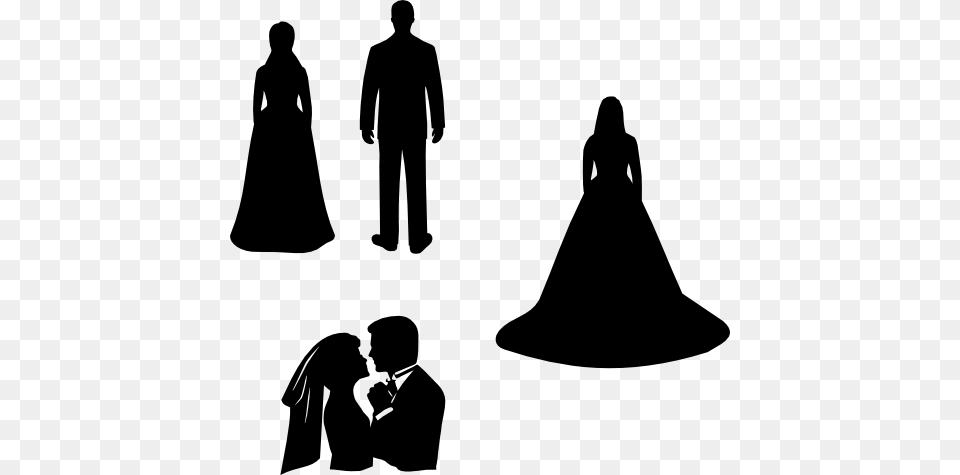 Free Stock Bride And Groom Silhouette Clipart Black Bride And Groom Silhouette, Adult, Person, Man, Male Png