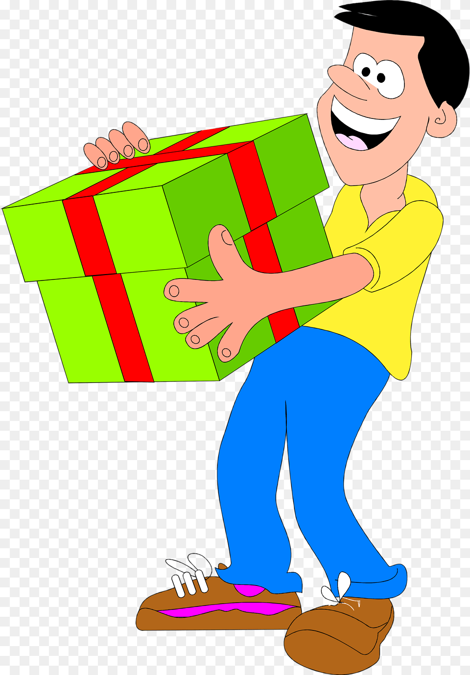 Free Stock Photo Illustrated Man With Green Get A Present Clipart, Baby, Person, Face, Head Png