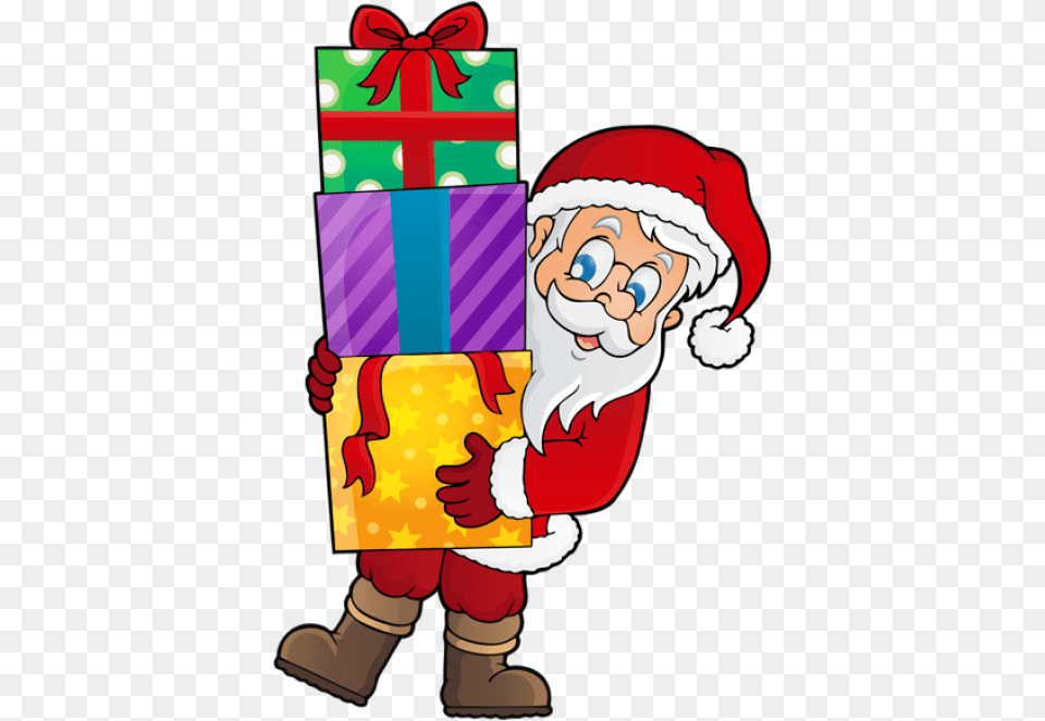 Free Transparent Santa With S Clip Art Santa And Presents, Baby, Person, Face, Head Png Image