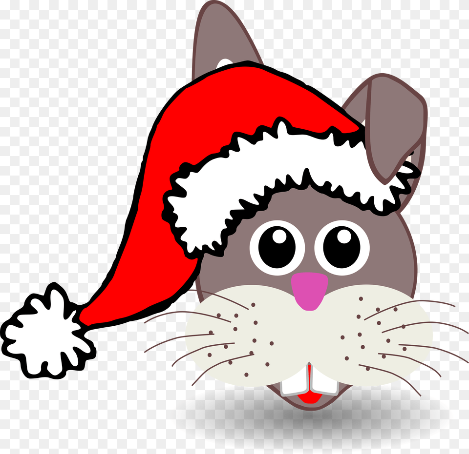 Vector Funny Bunny Face With Santa Claus Hat Blue Santa Hat Clipart, Winter, Snowman, Snow, Outdoors Free Transparent Png