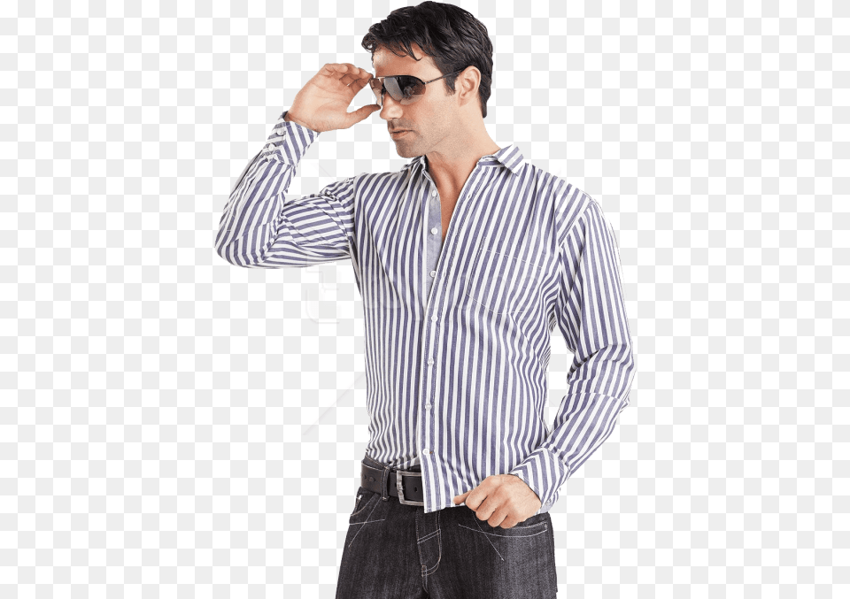 Free White Amp Cyan Strip Long Dress Shirt Images Men Model, Clothing, Dress Shirt, Long Sleeve, Sleeve Png Image