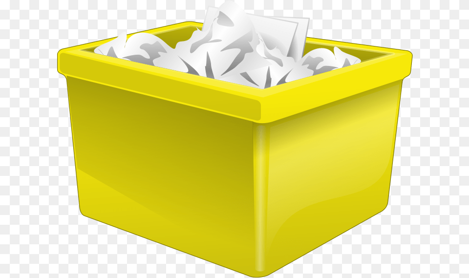 Yellow Plastic Box Filled With Paper Waste Container, Hot Tub, Tub, Towel Free Png Download