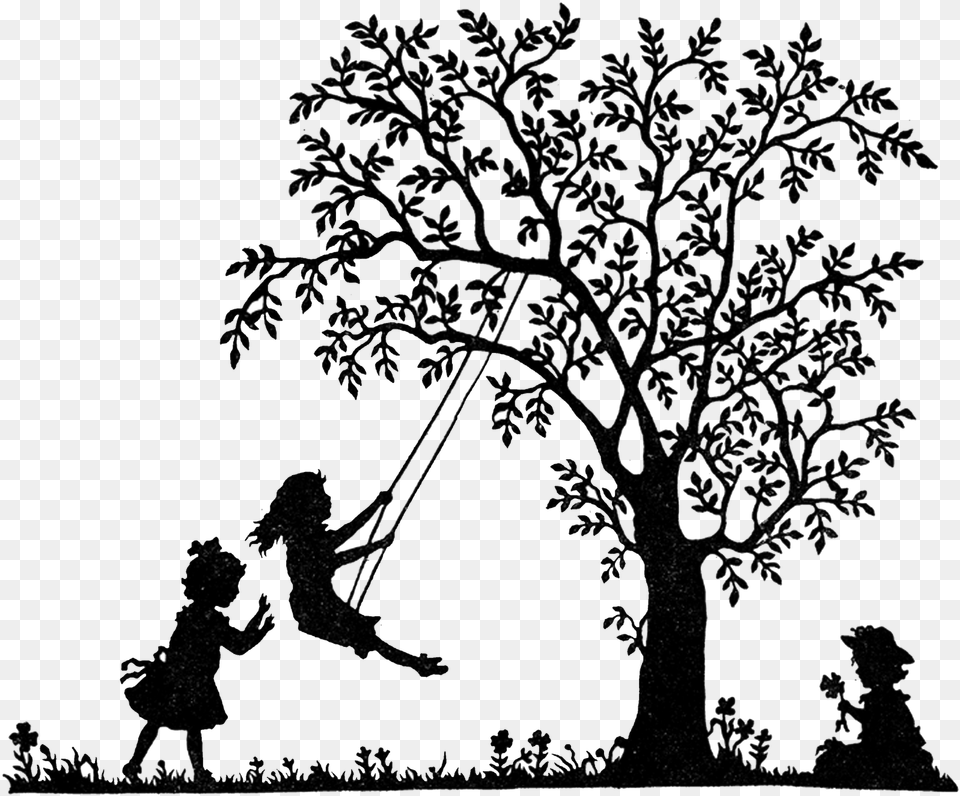 Freedigitalstampswingsilhouettepng With Nature Tree Girl Drawing, Art, Outdoors, Blackboard, Silhouette Free Png Download