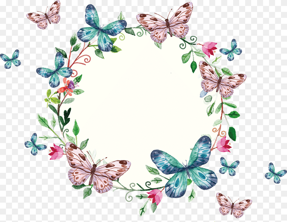 Freepi Com Floral Wreath Butterfly Frame, Art, Floral Design, Graphics, Pattern Png Image