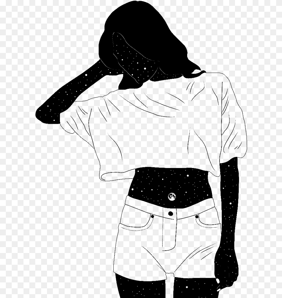 Freetoedit Aesthetic Girl Outline Drawing Line Aesthetic Picture Girl Drawing, Gray Free Transparent Png