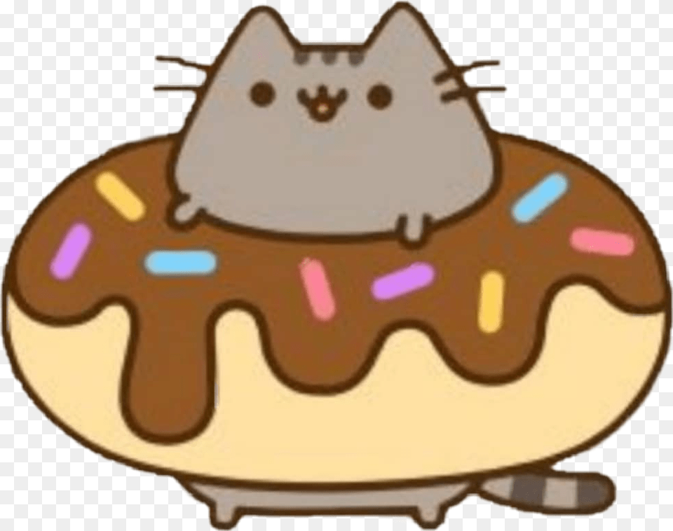Freetoedit Cat Pusheen Pusheencat Pusheenthecat Pusheen Cat In A Donut, Food, Sweets, Birthday Cake, Cake Png Image
