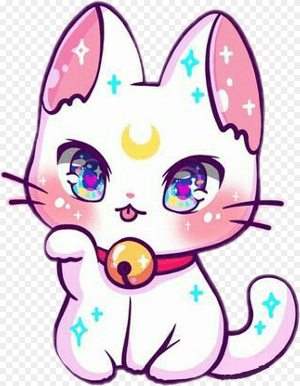 Freetoedit Cute Kawaii Cat Sparkle Magic Manekineko M Jenni Illustrations Cat, Sticker, Purple, Baby, Person Free Transparent Png