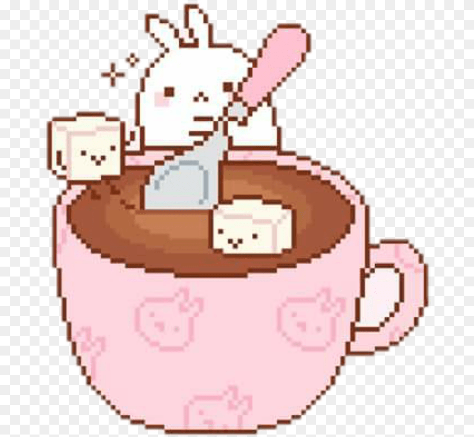 Freetoedit Cute Kawaii Pixel Pastel Bunny Coffee Cute Coffee Pixel Art, Spoon, Cutlery, Cup, Chocolate Png