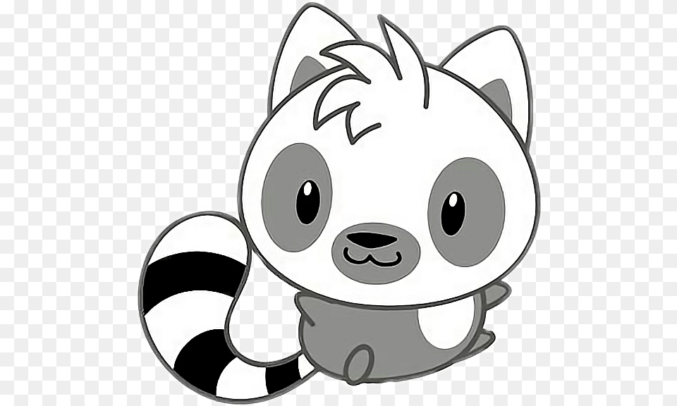 Freetoedit Cute Kawaii Racoon Grey White Black, Art, Sticker, Drawing, Plush Png Image