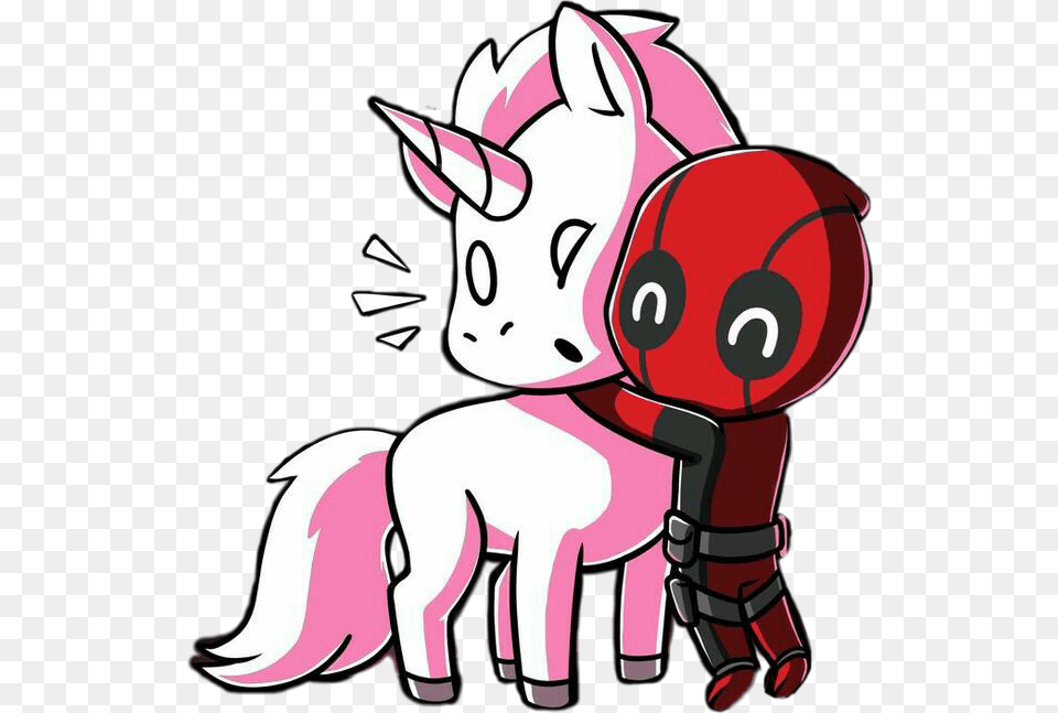 Freetoedit Cute Kawaii Unicorn Deadpool Love Hug Affect, Baby, Person, Book, Comics Free Transparent Png