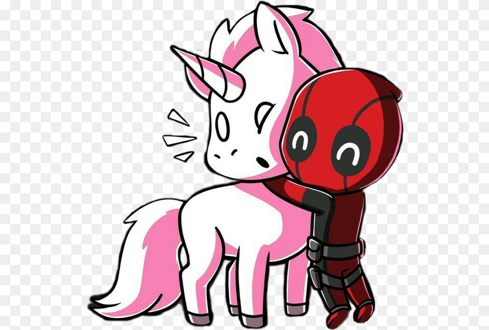Freetoedit Cute Kawaii Unicorn Deadpool Love Hug Affect Cute Unicorn And Deadpool, Baby, Person, Face, Head Free Png Download