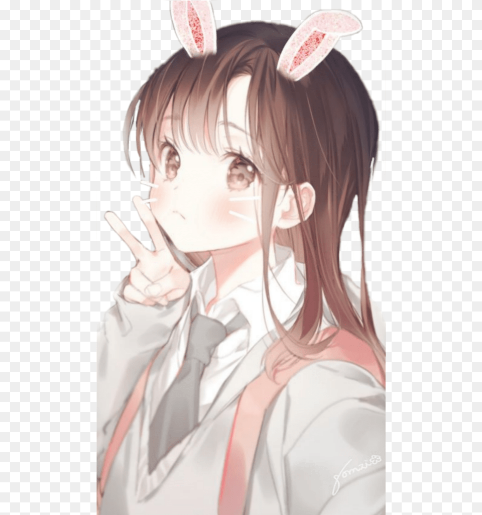Freetoedit Freesticker Animegirl Anime Kawaii Anime Brown Hair Girl Bunny, Adult, Publication, Person, Female Free Png
