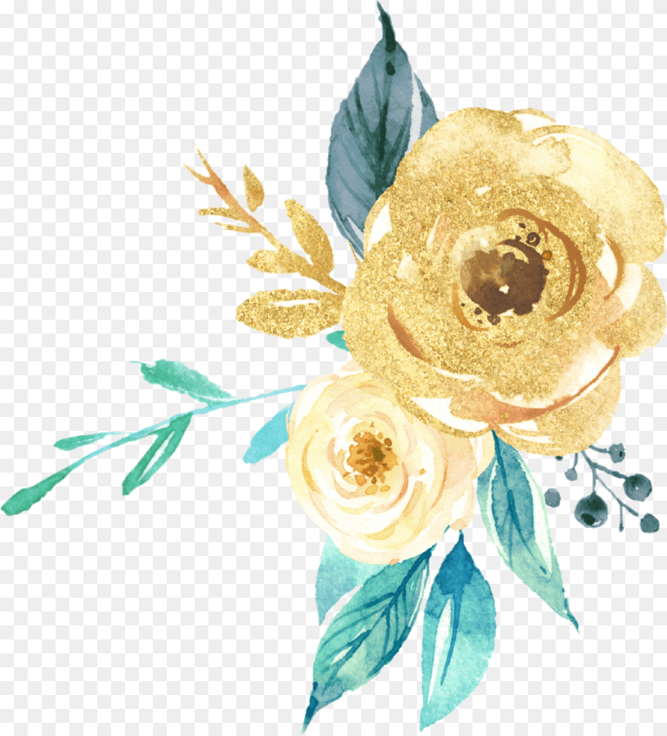 Freetoedit Gold Green Watercolor Glitter Flowers Flower, Art, Plant, Graphics, Rose Free Png Download