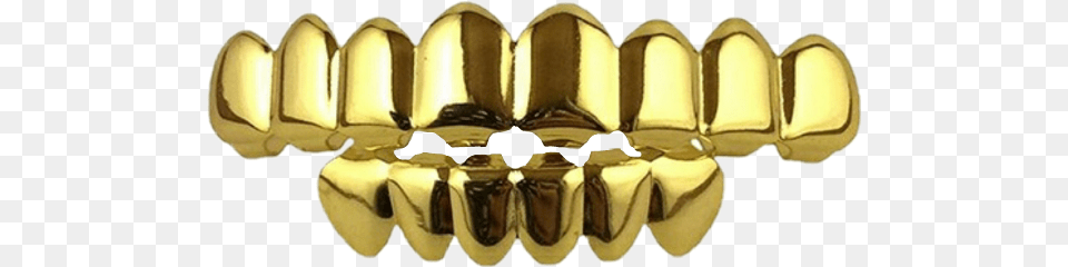 Freetoedit Gold Grill Gangster Teeth 24k Gold Plated 8 Tooth Grillz 2 Extra Moulding Bars, Body Part, Mouth, Person, Accessories Free Png Download
