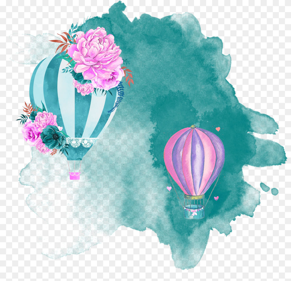 Freetoedit Hotairballoon Watercolor Watercolor Background Blue Green Free Transparent Png