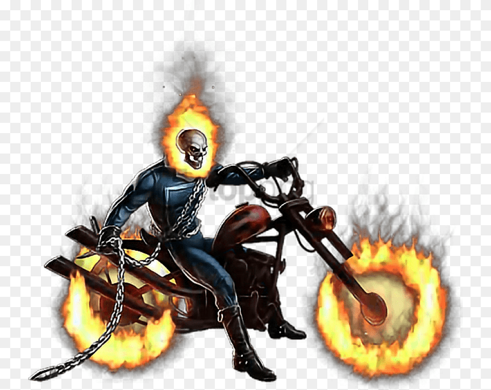 Freetoedit Motorcycle Ghostrider Motorbike Ghost Rider Bike Comic, Fire, Flame, Person, Face Free Transparent Png
