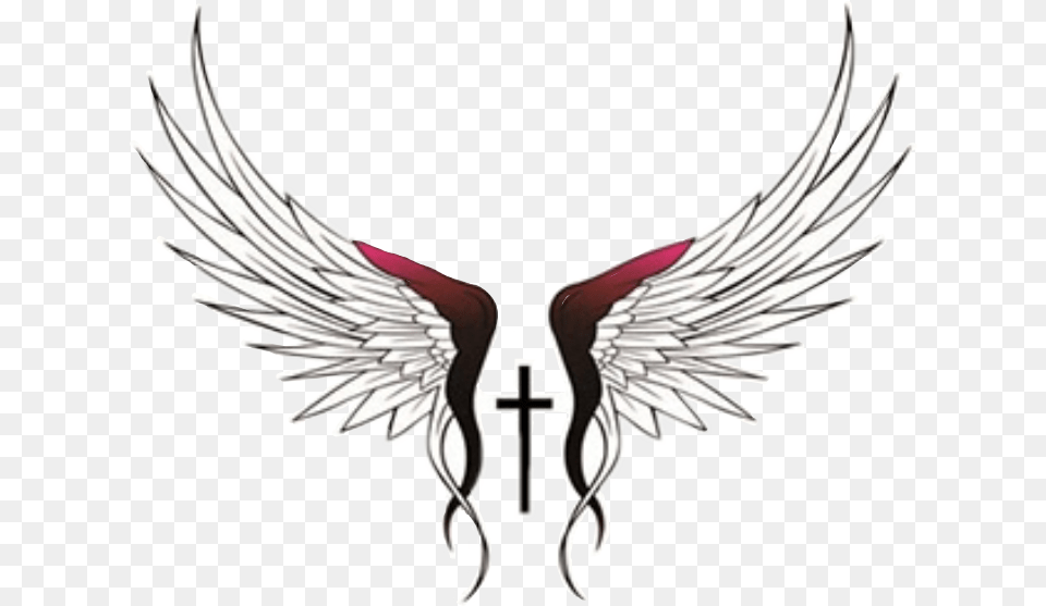 Freetoedit Remixit Tattoo Wings Cross Tribal Cross With Wings Tattoo, Emblem, Symbol, Plant Free Transparent Png
