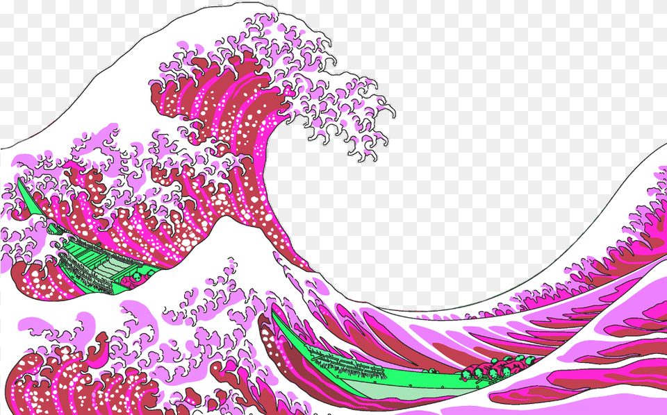 Freetoedit Vaporwave Tsunami Vaporwavecrew Webpunk Great Wave Off Kanagawa, Graphics, Art, Pattern, Floral Design Free Png Download