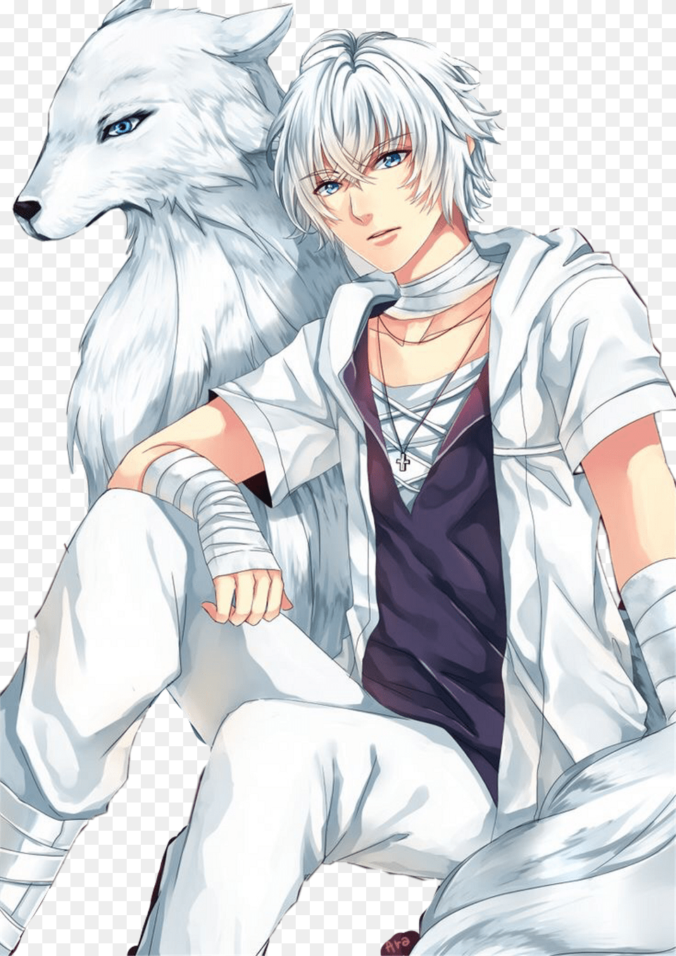 Freetoedit Wolf Animeboy Anime Wolfboy Werewolf Anime White Haired Wolf, Publication, Book, Comics, Adult Png