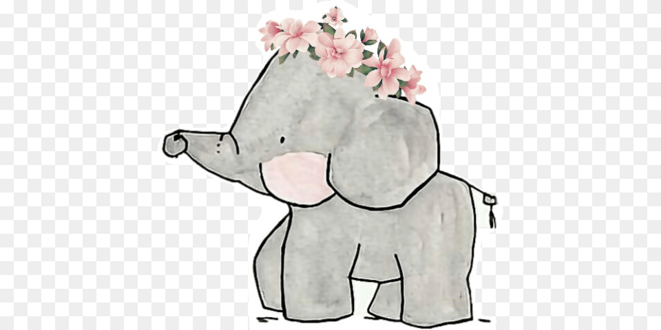 Freeuse Cute Drawing Flowers Floral Remixit Cute Elephant Family Drawing, Baby, Person, Animal, Mammal Free Png Download