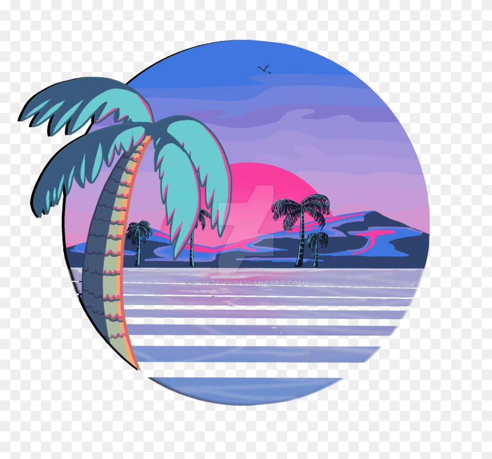Freeuse Download 80s Vector Vaporwave Aesthetic Palm Trees, Water, Outdoors, Sea, Nature Png Image