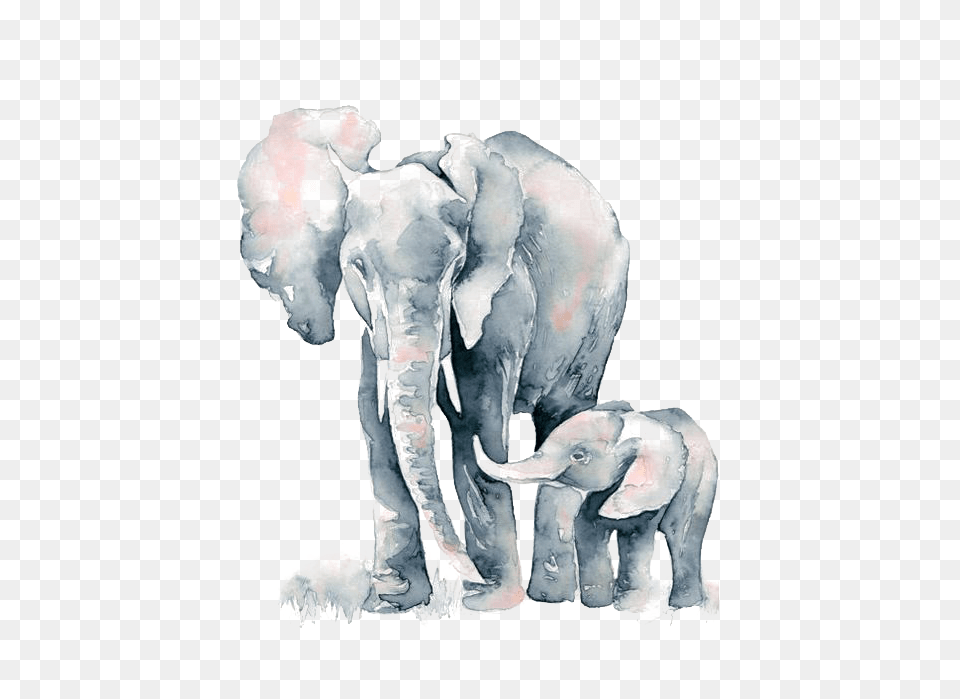 Freeuse Library Painting Elephant Transprent Mom Elephant And Baby Watercolor, Animal, Mammal, Wildlife Free Transparent Png