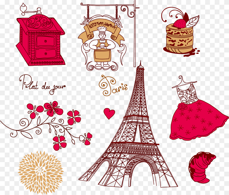 Freeuse Stock Bagel Drawing Christmas Eiffel Tower Tile Coaster, Pattern, Art, Person, Architecture Png Image