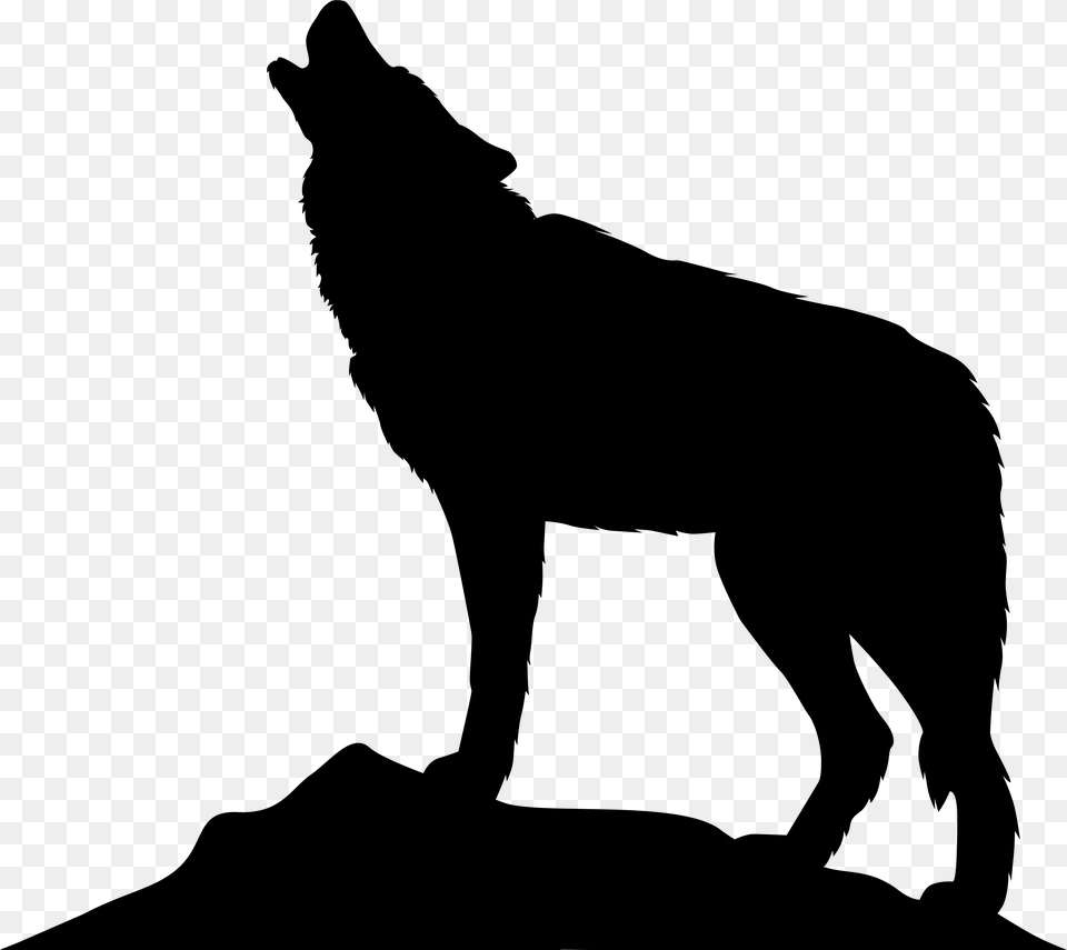 Freeuse Stock Howling Wolf Silhouette Clip, Gray Png