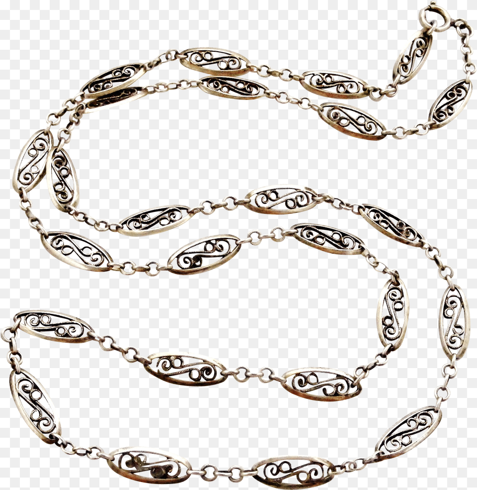 French Antique Silver Filigree Chain 31 Inches Long Chain, Accessories, Bracelet, Jewelry, Necklace Free Transparent Png