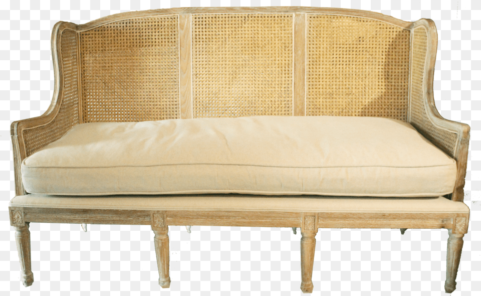 French Cane Back Sofa Studio Couch, Cushion, Furniture, Home Decor Png Image