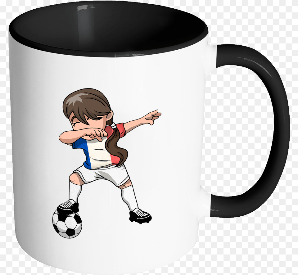 French Dabbing Soccer Girl Mug, Baby, Person, Cup, Soccer Ball Png