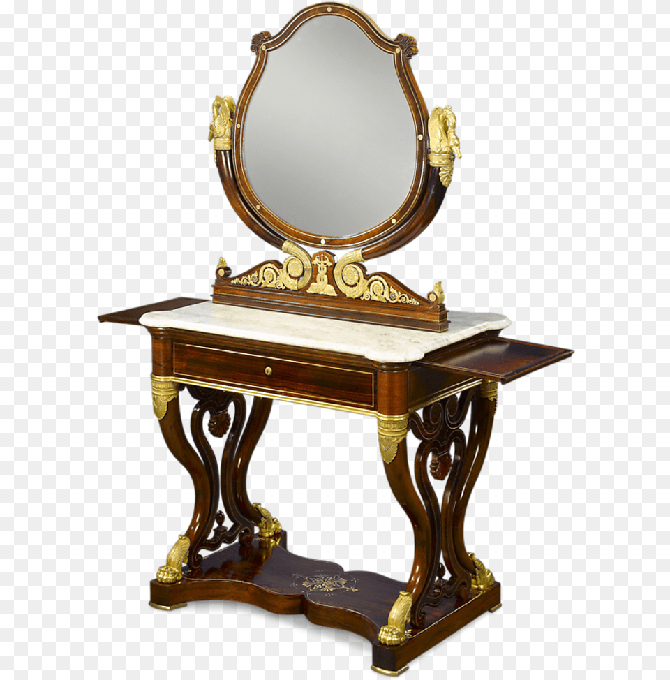 French Double Dressing Table, Mirror, Chair, Furniture Png Image