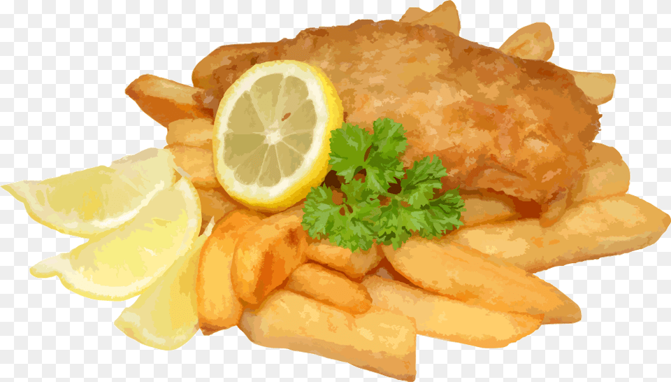 French Fries Fish And Chips With Lemon, Citrus Fruit, Plant, Fruit, Food Free Png