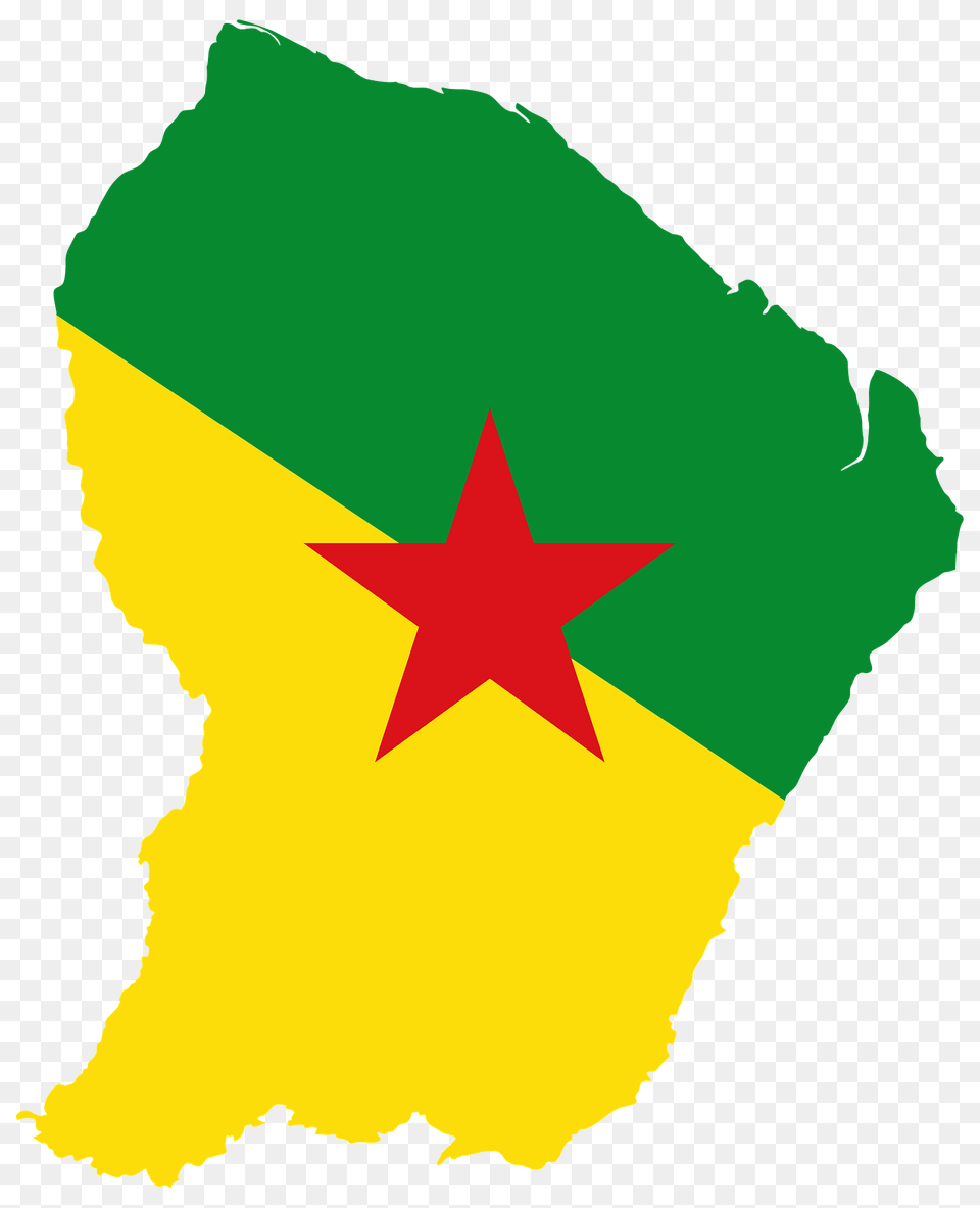 French Guiana Map Flag Clipart, Star Symbol, Symbol, Leaf, Plant Png Image