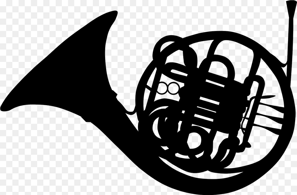French Horn Clip Art, Gray Free Png Download
