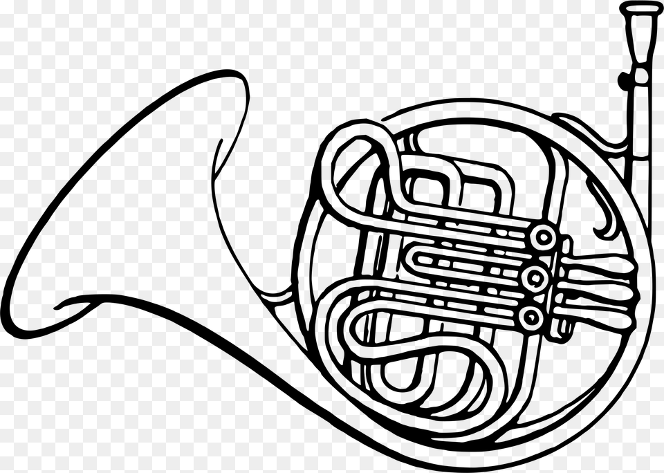 French Horn Clipart, Gray Free Transparent Png