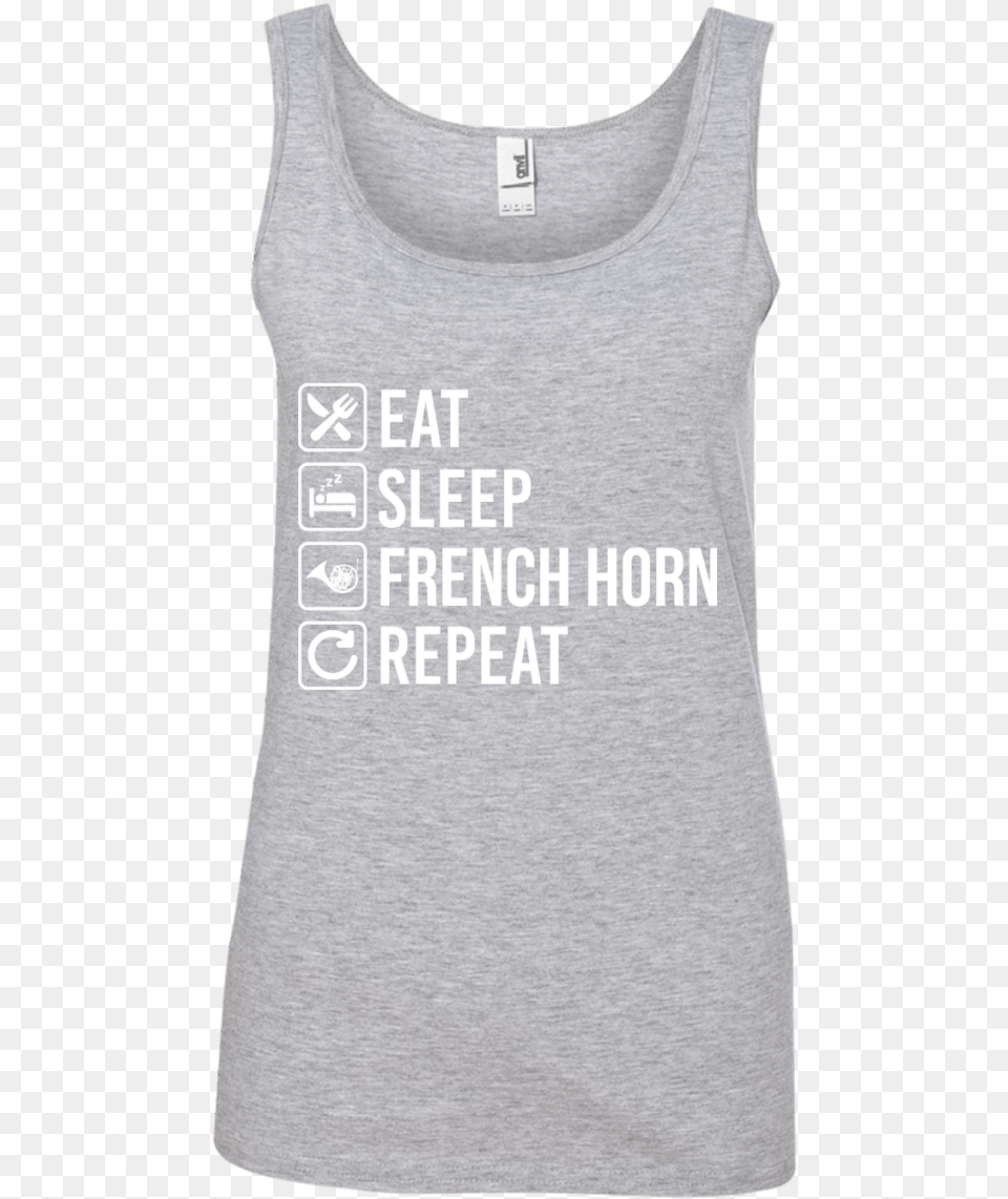 French Horn Eat Sleep Repeat Ladies Active Tank, Clothing, T-shirt, Tank Top, Shirt Free Png