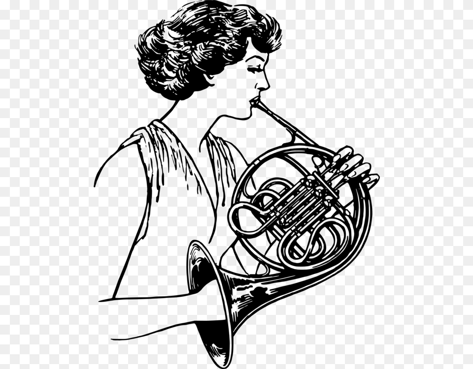 French Horns Brass Instruments Trumpet Music Clipart French Horn Player, Gray Png Image