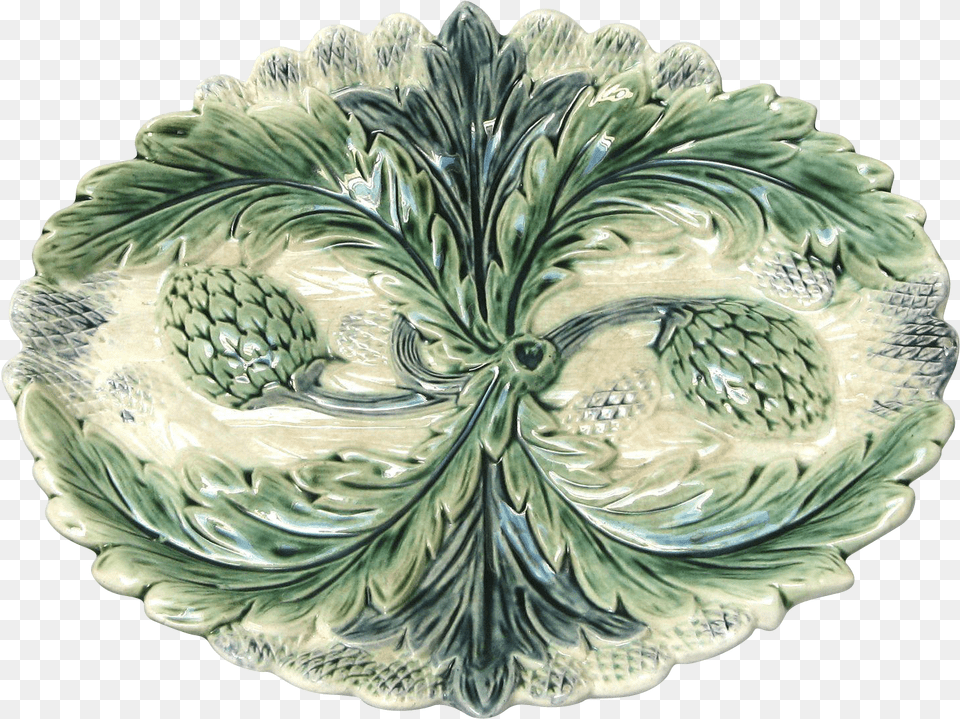French Majolica Asparagus Artichoke Serving Dish Motif, Art, Porcelain, Pottery, Food Png Image