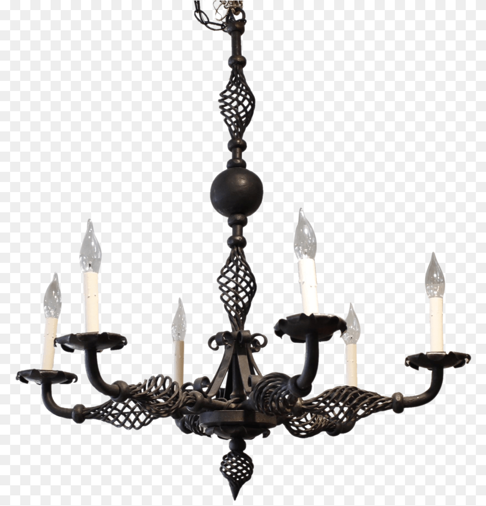 French Provincial Style Wrought Iron Chandelier, Lamp, Bronze Png