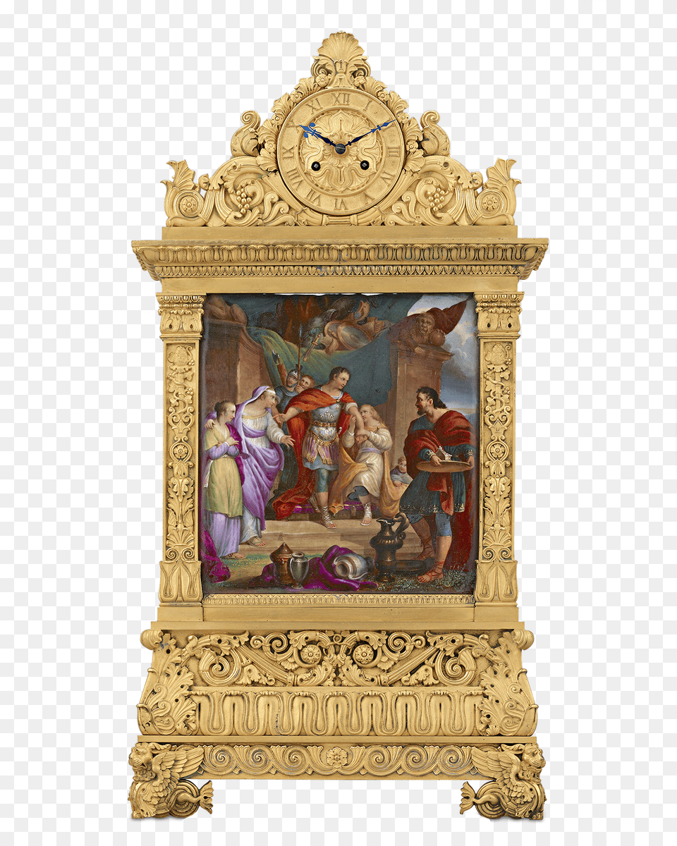 French Restauration Bronze And Porcelain Mantel Clock Carving, Art, Painting, Adult, Wedding Png