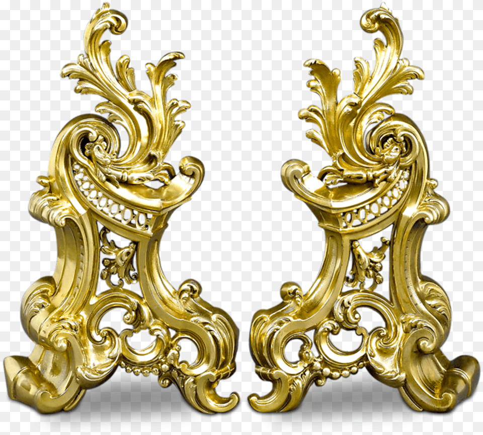 French Rococo Style Brass Andirons Rococo Style, Gold, Bronze, Pattern Png